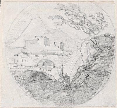 View from a Ridge to a Village and Distant Mountain by Hubert Robert