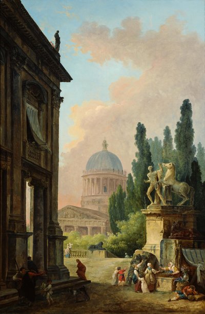 View of Rome with the Horse Tamer of the Monte Cavallo, 1786 by Hubert Robert