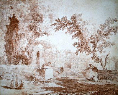 View of a Garden with a Terrace by Hubert Robert
