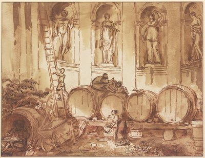 Wine Storage in a Niche Hall with Four Statues of Ancient Deities by Hubert Robert