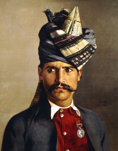 Portrait of a Khattack in Military Head-Dress by Hubert Vos