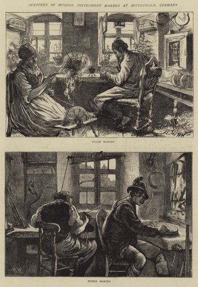 Sketches of Musical Instrument Makers at Mittenwald, Germany by Hubert von Herkomer