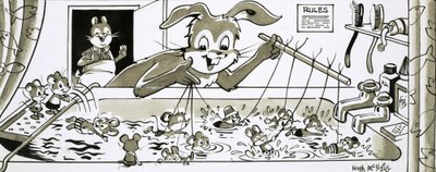 Harold Hare teaching mice to swim by Hugh McNeill