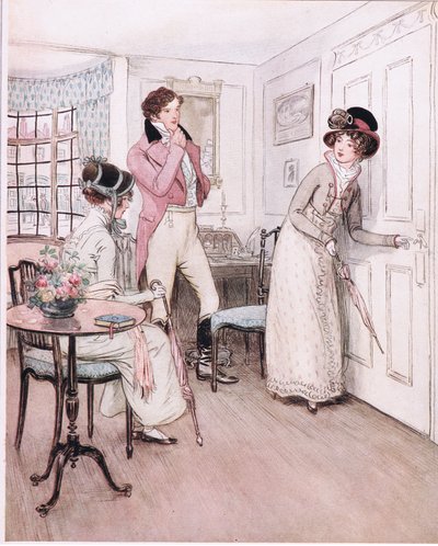 Miss Henrietta and Miss Fanny, Encouraged by This Sympathy, Draw Nearer the Door of the Interesting Bed Chamber by Hugh Thomson