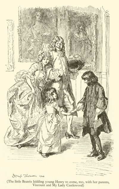 The Little Beatrix Bidding Young Henry to Come, Too, with Her Parents, Viscount and My Lady Castlewood by Hugh Thomson