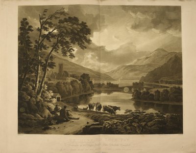 View of Kenmore on Loch Tay in Scotland. A lake and mountain landscape in the Highlands. by Hugh William Williams