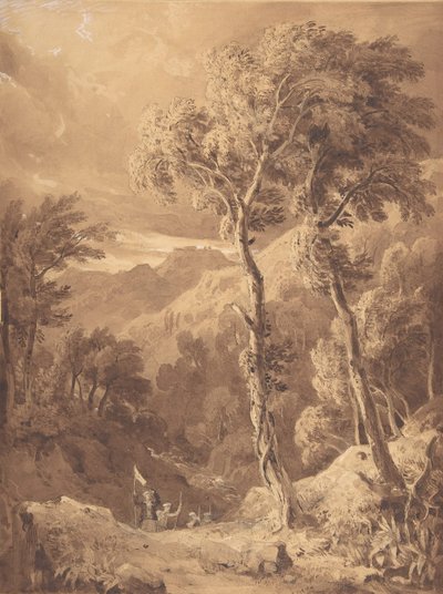 Mountainous Landscape with a Party of Travellers Scene on the River Pellene Achaia by Hugh William Williams