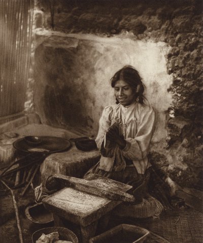 Mexico: Cooking corn tortillas by Hugo Brehme
