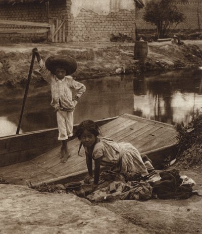 Mexico: Ixtacalco, Indigenous Children Washing Clothes, D.F. by Hugo Brehme