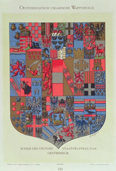 Coat of Arms of the Austro-Hungarian Empire, Showing the Armorial Bearings of the Imperial Austrian Court, Engraved by R. M. Rohrer by Hugo Gerard Strohl