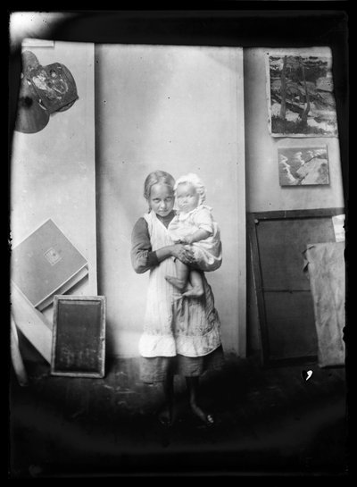 Girl and Child as Models in Selkäranta Studio by Hugo Simberg