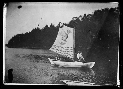 White Boat with Monster Sail Painted by Hugo by Hugo Simberg
