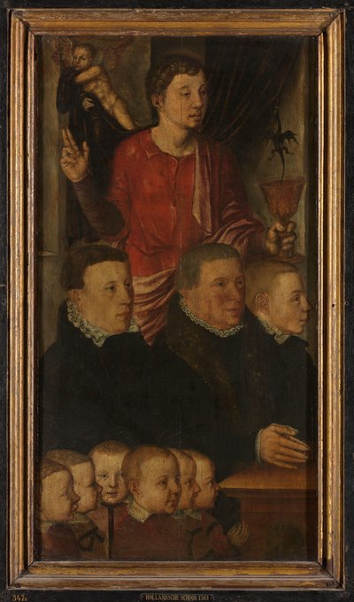 Left Wing of a Memorial Triptych, formerly called the Gertz Memorial Triptych, with Nine Male Donor Portraits with Saint John the Evangelist (inner), and Saint Peter (outer) by Hugo van der Goes (copy after)