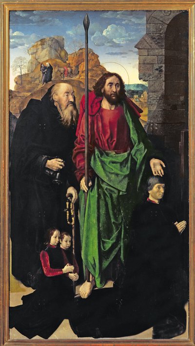 The Portinari Altarpiece, St. Thomas and St. Anthony the Hermit with Tommaso Portinari and Two Sons Antonio and Pigello, Left Wing by Hugo van der Goes