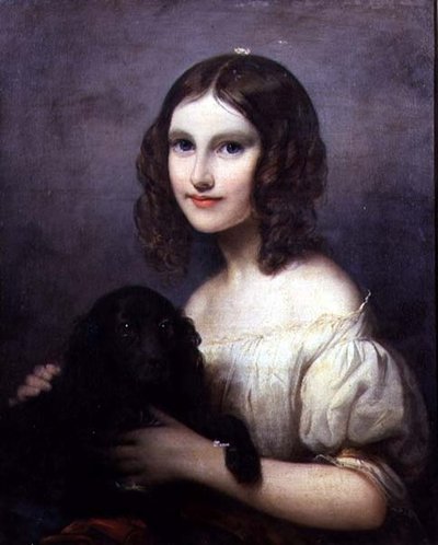 Portrait of a Young Girl with Her Pet Dog by Hugues Merle