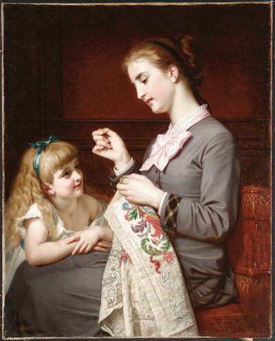 The Embroidery Lesson by Hugues Merle