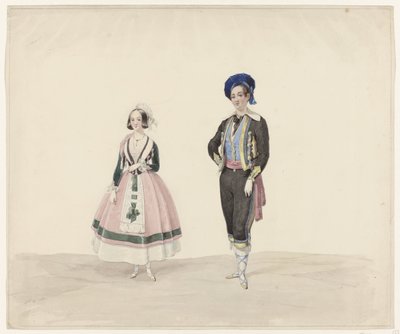 Man and Woman in Historical Costume, 1841 by Huib van Hove Bz