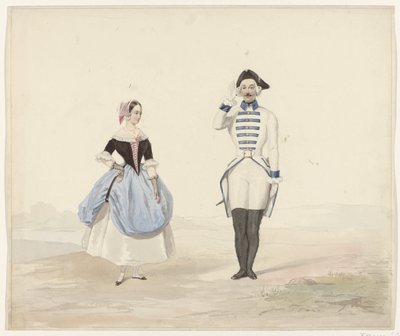Man and Woman in Historical Costume, 1841 by Huib van Hove Bz