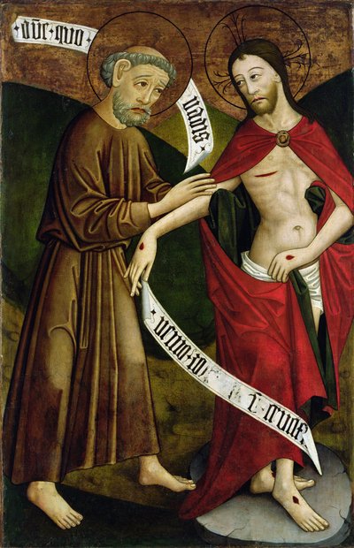 Christ and St. Thomas, panel of the former high altarpiece of the Church of Saint Peter and Saint Paul in Csíksomlyó, c.1480 by Hungarian School