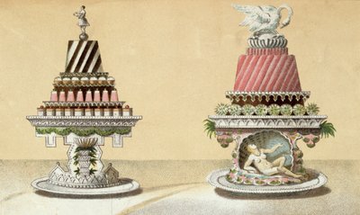 Design for the Presentation of Charlottes a la Reine & Pain de Framboises a la Leda, Illustration from a Hungarian Cookery Book on French Cooking, c.1880 by Hungarian School