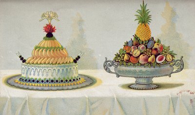 Design for the Presentation of Pullet Chicken with Mayonnaise and Aspic on a Bed of Butter and Ice and Fruit, Illustration from a Hungarian Cookery Book on French Cooking, c.1880 by Hungarian School