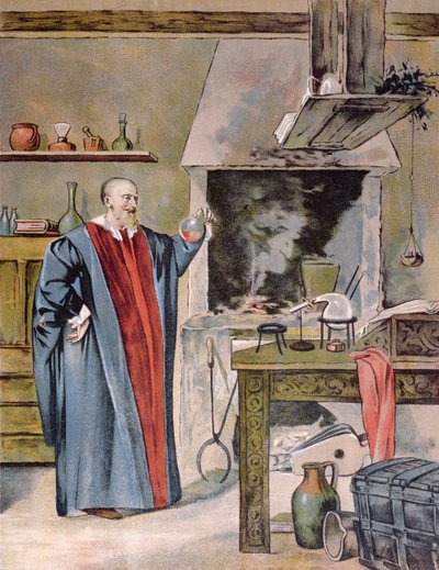 Emperor Rudolph II Habsburg in his alchemy workshop by Hungarian School