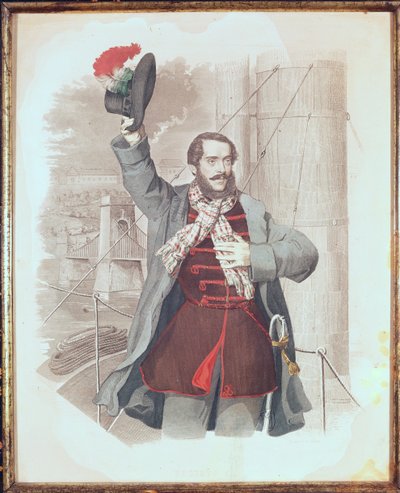 Portrait of Lajos Kossuth at the Chain Bridge in Budapest, 1849 by Hungarian School