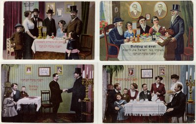 Postcards Depicting the Jewish Family at Rosh Hashanah by Hungarian School