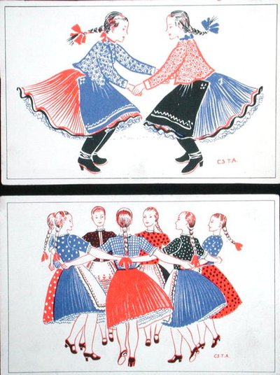 Postcards Depicting Traditional Hungarian Dances by Hungarian School