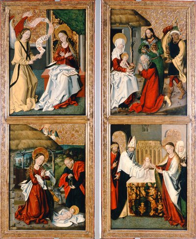 The Annunciation, the Birth of Christ, the Adoration of the Magi and the Presentation in the Temple from the Szepeshely Altarpiece, 1480-90 by Hungarian School