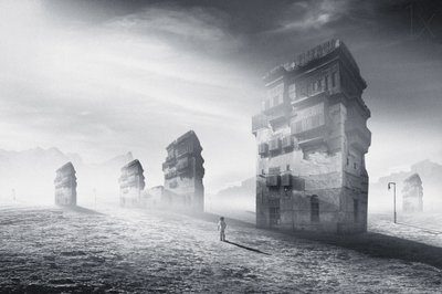 Solitary Figure Ancient City by Hussain Buhligaha