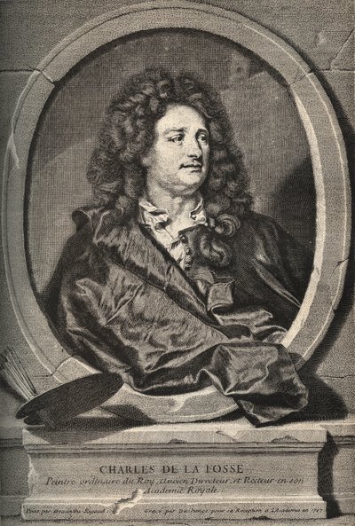 Portrait of Charles de La Fosse, French painter - engraving by Dumchange by H. Rigaud by Hyacinthe (after) Rigaud