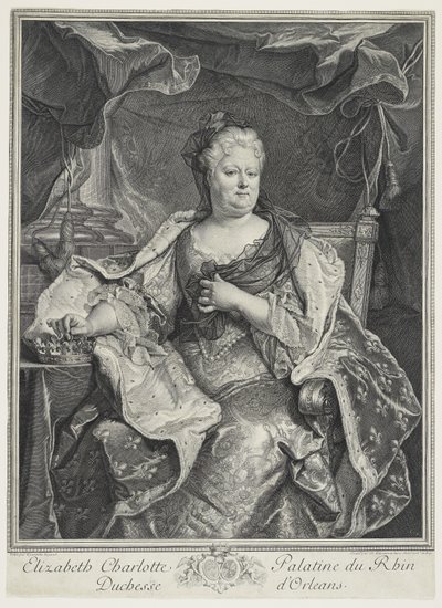 Elizabeth Charlotte Palatine of the Rhine, Duchess of Orleans, engraved by Charles Louis Simmoneau by Hyacinthe Francois Rigaud