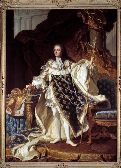 Full-length portrait of Louis XV in coronation robes by Hyacinthe Francois Rigaud