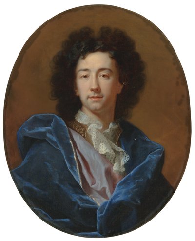 Portrait of the Artist in a Lace Cravat and Blue Cloak by Hyacinthe Francois Rigaud