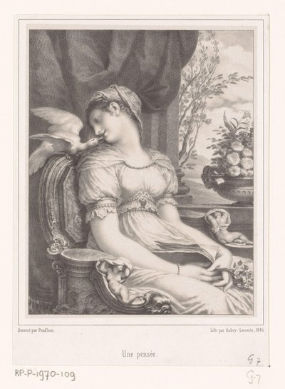 Seated Woman with Book and White Bird by Hyacinthe Louis Victor Jean Baptiste Aubry Lecomte