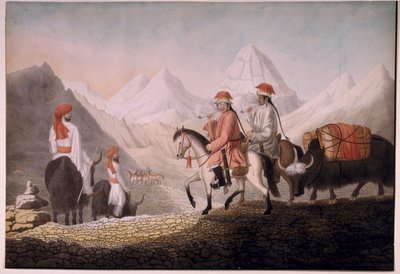 William Moorcroft and Hearsey on the road to Lake Mansarowar (Tibet) 1812 by Hyder Jung Hearsey