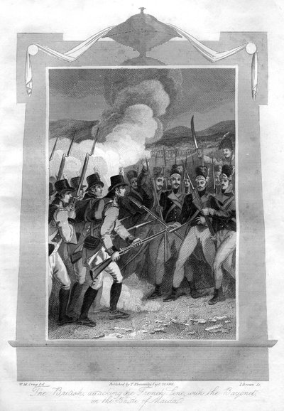 The British attacking the French line with bayonets at the Battle of Maida by I. Brown