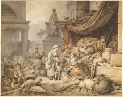 Market Scene with a Fantastic Sculpture by I Jean Baptiste Hüet