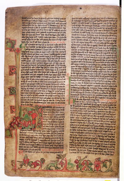 Historiated initial D at the beginning of The Saga of Olaf Tryggvason, from Flateyjarbok (The Book of Flatey), late 14th century by Icelandic School