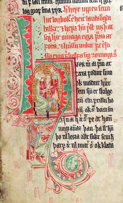 Historiated initial H, from Skarosbok (The Book of Skard), c.1350 by Icelandic School