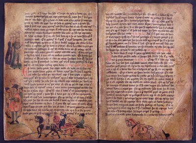 Two illustrated pages from a copy of the original 13th century Jonsbok law collection by Icelandic School