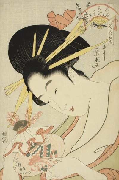 The Courtesan Hanahito of the Ogiya and Attendants Sakura and Momiji, from the Series Beauties of the Five Festivals by Ichirakutei Eisui