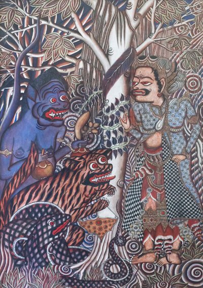 The Priest Frees the Monkey, Snake and Tiger from the Well by Ida Bagus Gelgel