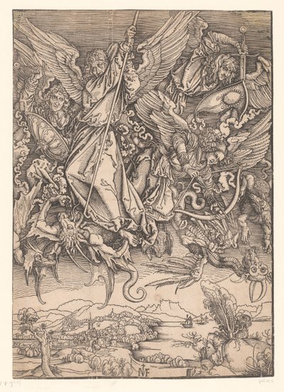 Archangels Fighting Dragons (Copies after Dürer