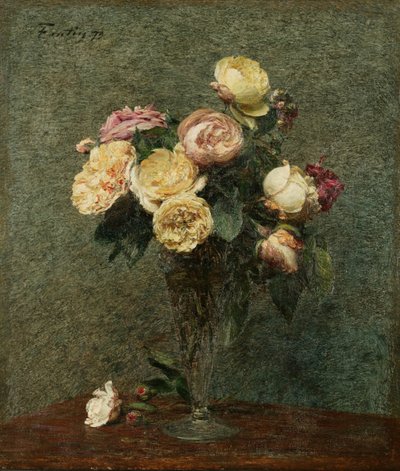 Still Life: Roses in a Glass Vase by Ignace Henri Jean Fantin Latour