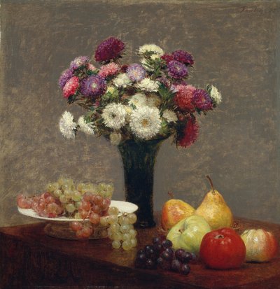 Asters and Fruit on a Table by Ignace Henri Jean Fantin Latour