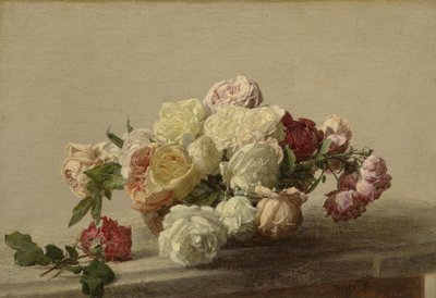 Bowl of Roses on a Marble Table by Ignace Henri Jean Fantin Latour