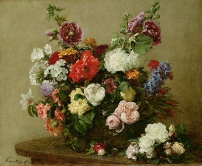 French Roses and Peonies by Ignace Henri Jean Fantin Latour