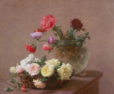 Poppies in a Crystal Vase, or Basket of Roses, 1890 by Ignace Henri Jean Fantin Latour